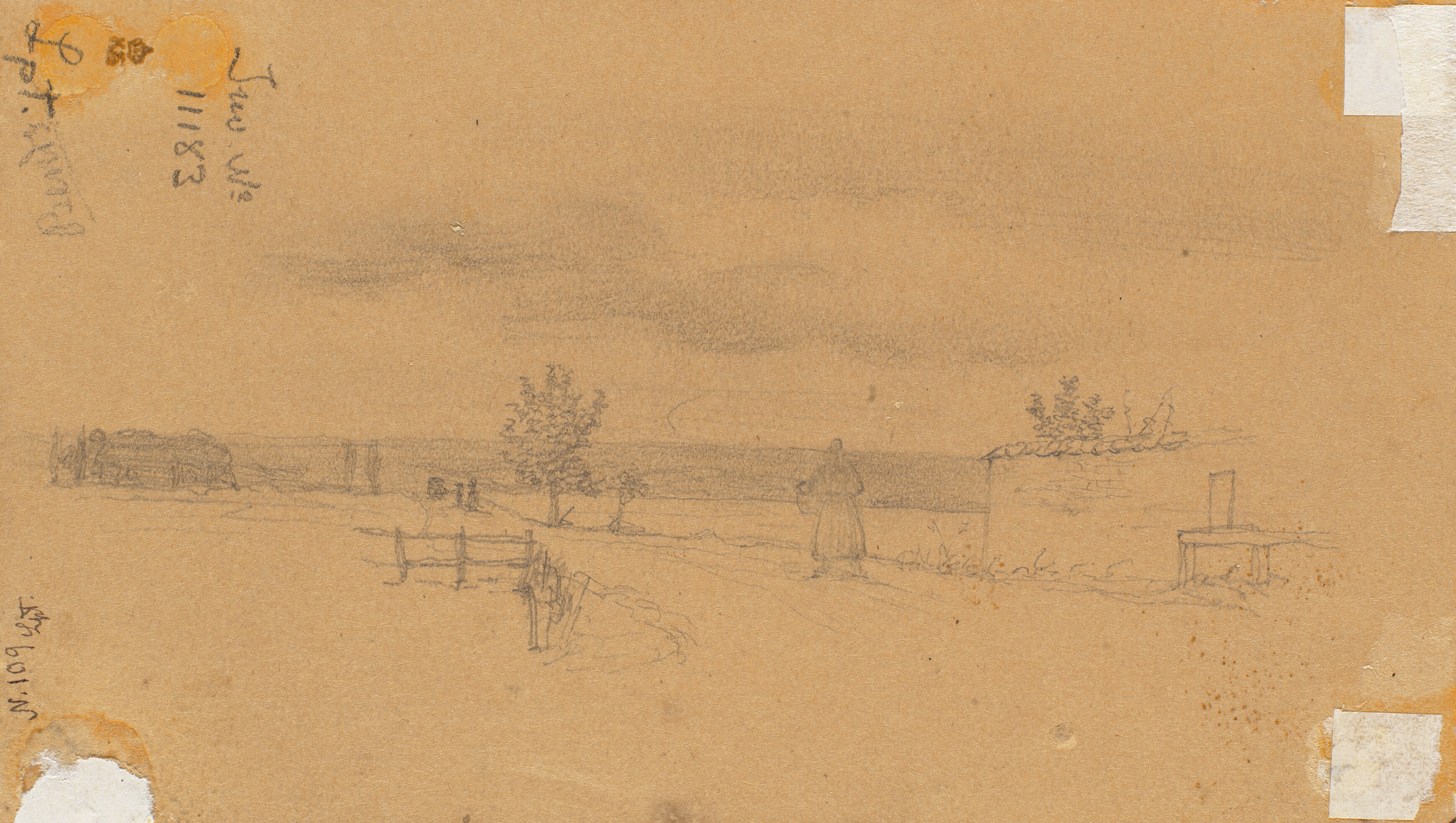 Landskab med gående figur